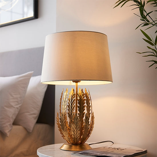 Delphine Decorative Layered Leaves Table Lamp In Gold With Ivory Shade