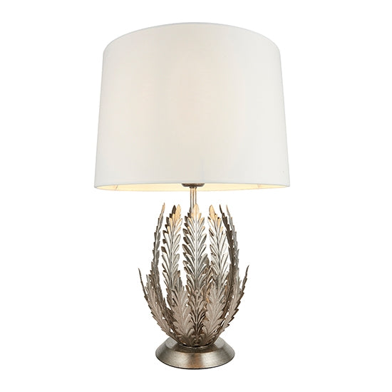 Delphine Decorative Layered Leaves Table Lamp In Silver With Ivory Shade