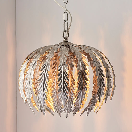 Delphine Small Decorative Layered Leaves Pendant Light In Silver