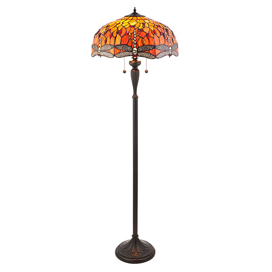 Dragonfly Flame Tiffany Glass Floor Lamp In Dark Bronze