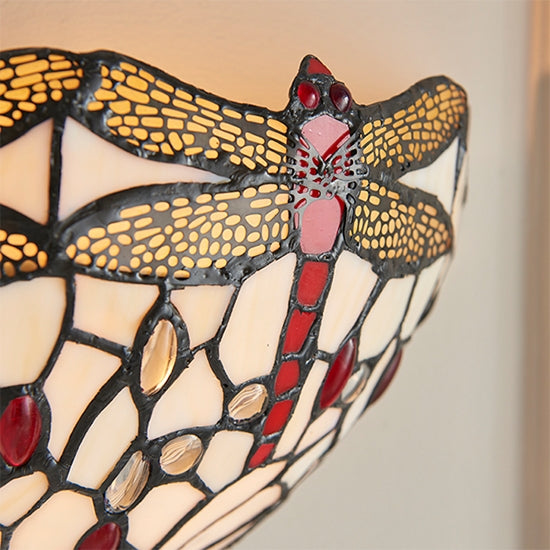 Dragonfly Tiffany Glass Wall Light In Matt Black