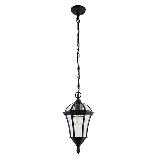 Drayton Clear Glass Shade Ceiling Pendant Light In Textured Matt Black