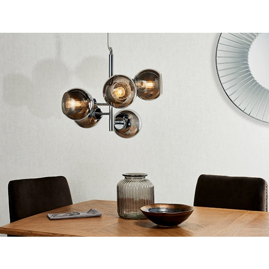 Elan 5 Lights Lustre Glass Shades Ceiling Pendant Light In Grey