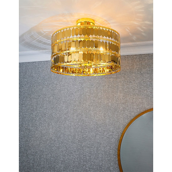 Eldora 3 Lights Flush Ceiling Light In Gold