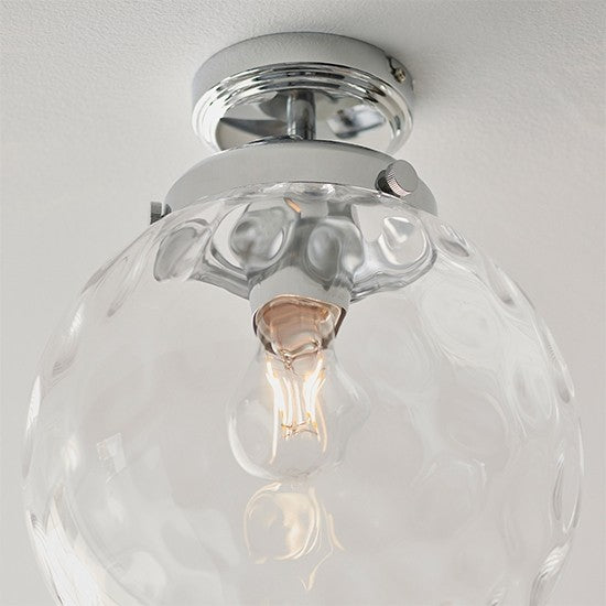 Elston Clear Glass Dimpled Shade Flush Ceiling Light In Chrome