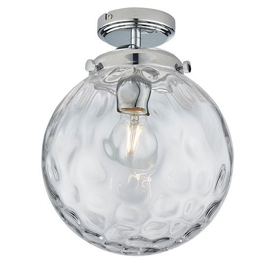 Elston Clear Glass Dimpled Shade Flush Ceiling Light In Chrome