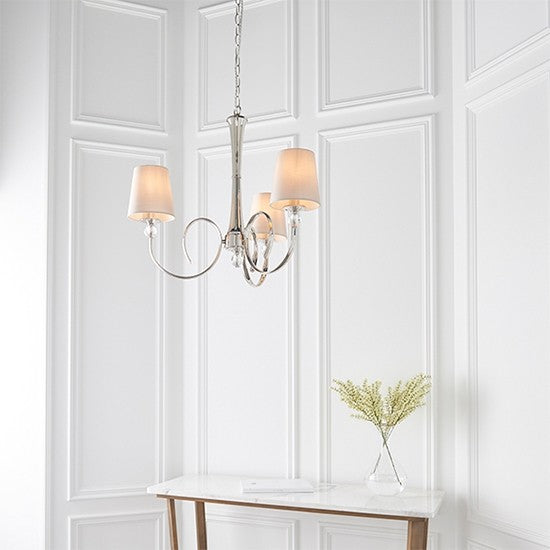 Fabia 3 Lights Ceiling Pendant Light In Polished Nickel With Marble Silk Shades