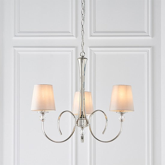 Fabia 3 Lights Ceiling Pendant Light In Polished Nickel With Marble Silk Shades