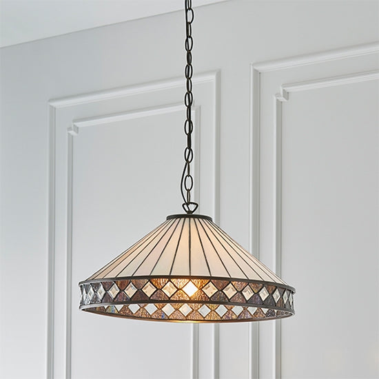 Fargo Large Tiffany Glass Ceiling Pendant Light In Dark Bronze