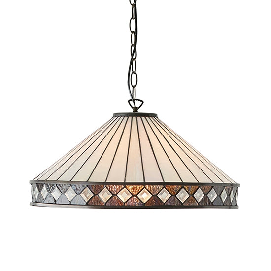 Fargo Large Tiffany Glass Ceiling Pendant Light In Dark Bronze