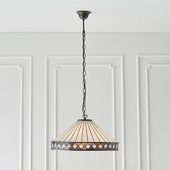 Fargo Large Tiffany Glass Ceiling Pendant Light In Dark Bronze