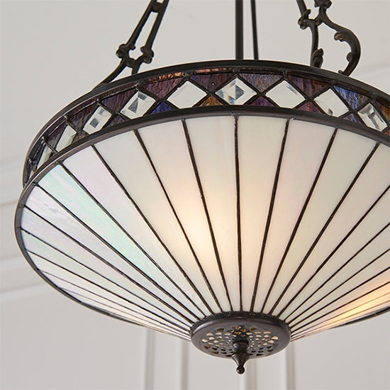 Fargo Medium Inverted 3 Lights Tiffany Glass Ceiling Pendant Light In Dark Bronze