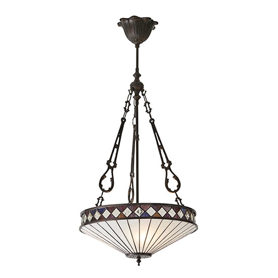 Fargo Medium Inverted 3 Lights Tiffany Glass Ceiling Pendant Light In Dark Bronze