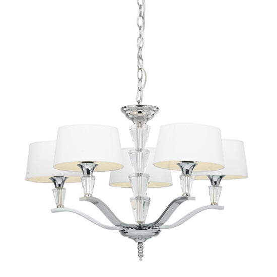 Fiennes 5 Lights Vintage White Fabric Ceiling Pendant Light In Chrome