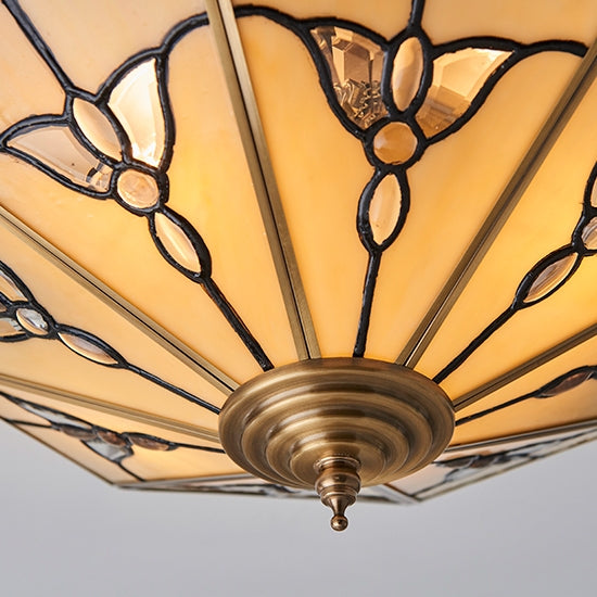 Gladstone 4 Lights Tiffany Glass Flush Ceiling Light In Antique Brass