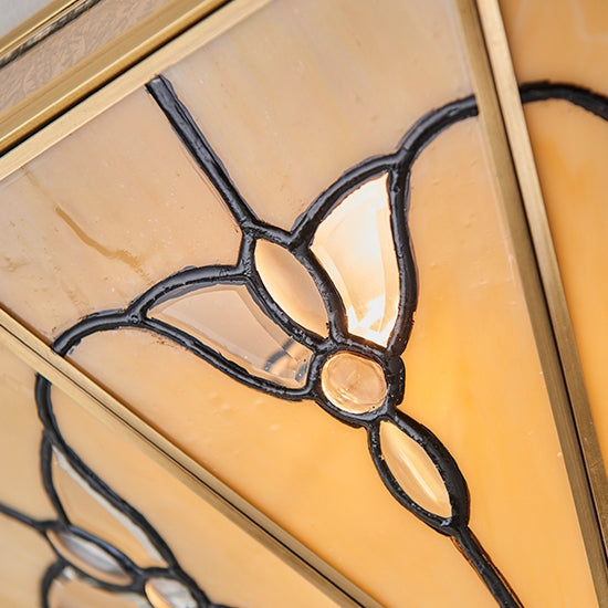 Gladstone 4 Lights Tiffany Glass Flush Ceiling Light In Antique Brass