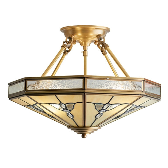 Gladstone 4 Lights Tiffany Glass Semi Flush Ceiling Light In Antique Brass