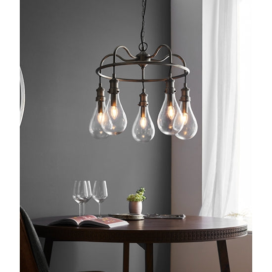 Hadassa Clear Pear Drop Shades Ceiling Pendant Light In Antique Nickel