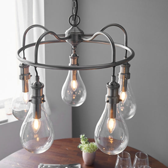 Hadassa Clear Pear Drop Shades Ceiling Pendant Light In Antique Nickel