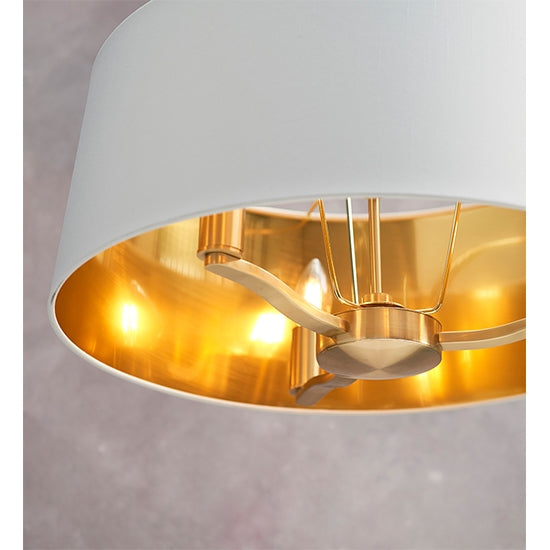 Harvey Round White Shade Ceiling Pendant Light In Brushed Gold