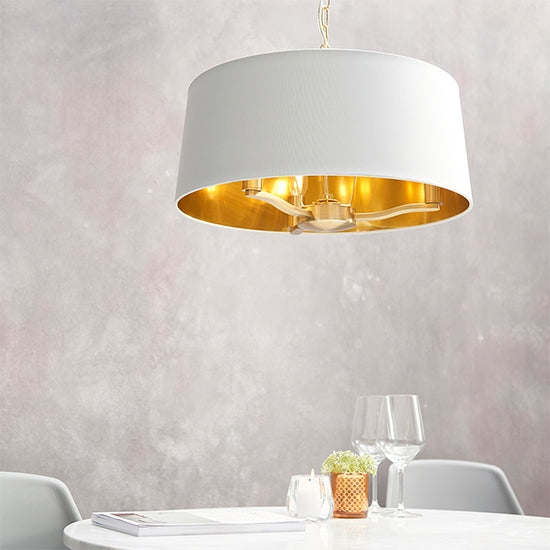 Harvey Round White Shade Ceiling Pendant Light In Brushed Gold