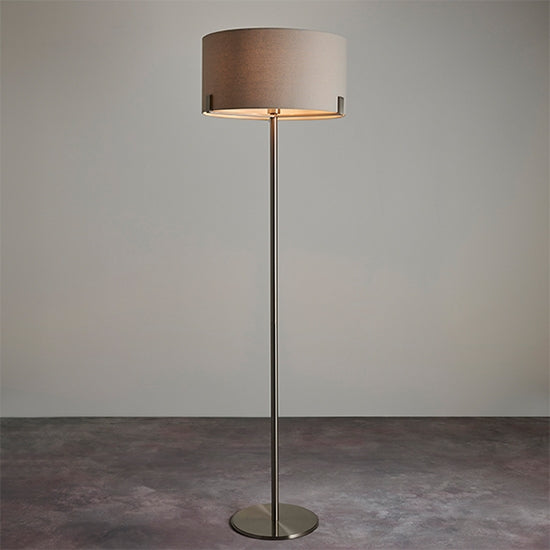 Hayfield Pale Grey Cylinder Shade Floor Lamp In Nickel