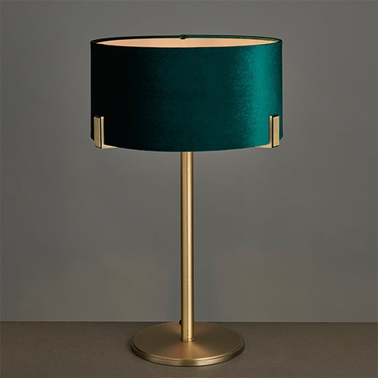 Hayfield Rich Green Cylinder Shade Table Lamp In Nickel