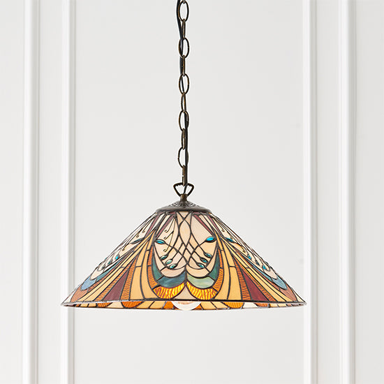 Hector Medium Tiffany Glass Ceiling Pendant Light In Dark Bronze