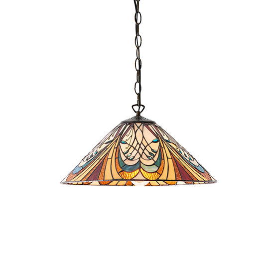 Hector Medium Tiffany Glass Ceiling Pendant Light In Dark Bronze