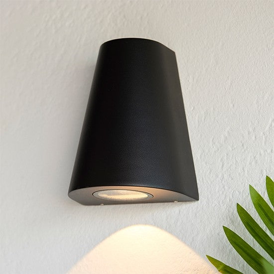 Helm LED Wall Light In Textured Black With Clear Glass Diffuser