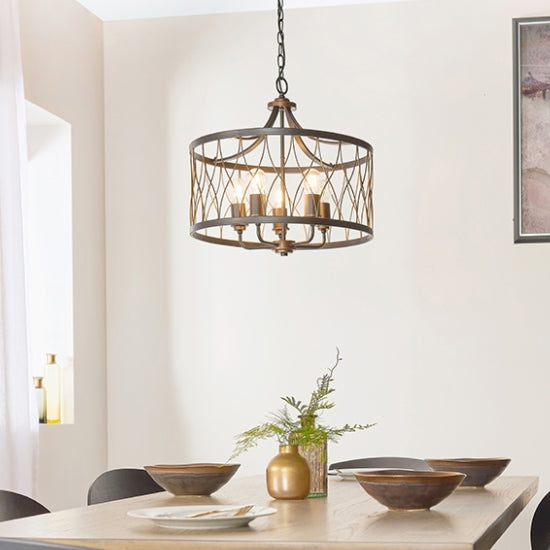 Heston 5 Lights Ceiling Pendant Light In Matt Black And Rustic Bronze