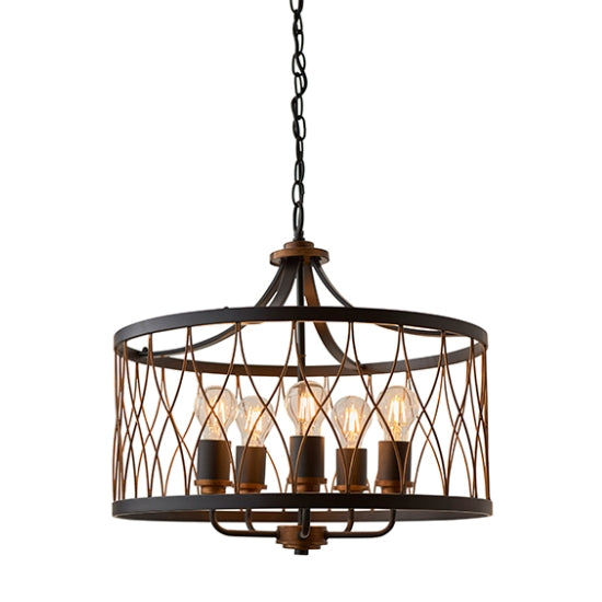 Heston 5 Lights Ceiling Pendant Light In Matt Black And Rustic Bronze