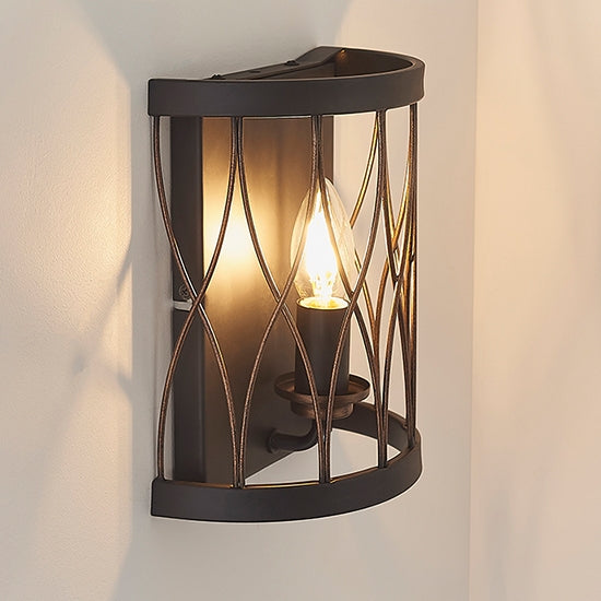 Heston Wall Light In Matt Black And Rustic Bronze