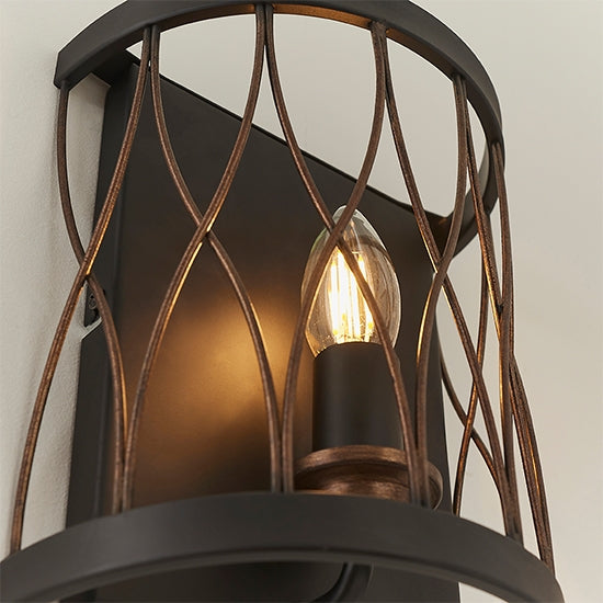 Heston Wall Light In Matt Black And Rustic Bronze