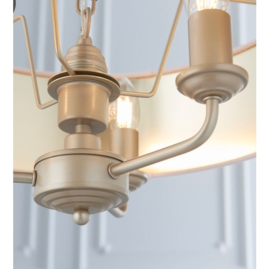 Highclere 3 Lights Blush Pink Linen Shade Ceiling Pendant Light In Champagne