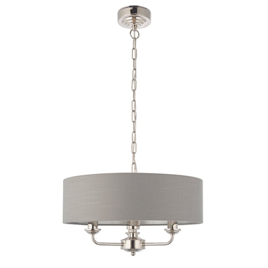 Highclere 3 Lights Charcoal Linen Shade Ceiling Pendant Light In Bright Nickel