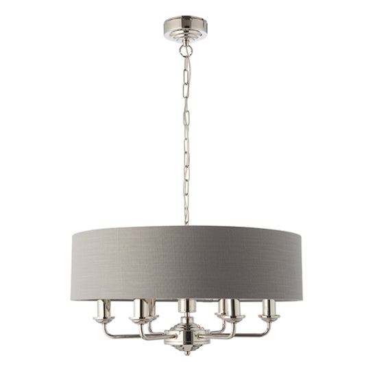 Highclere 6 Lights Charcoal Fabric Shade Ceiling Pendant Light In Bright Nickel