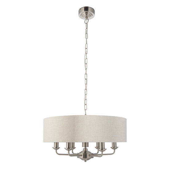 Highclere 6 Lights Natural Fabric Shade Ceiling Pendant Light In Bright Chrome