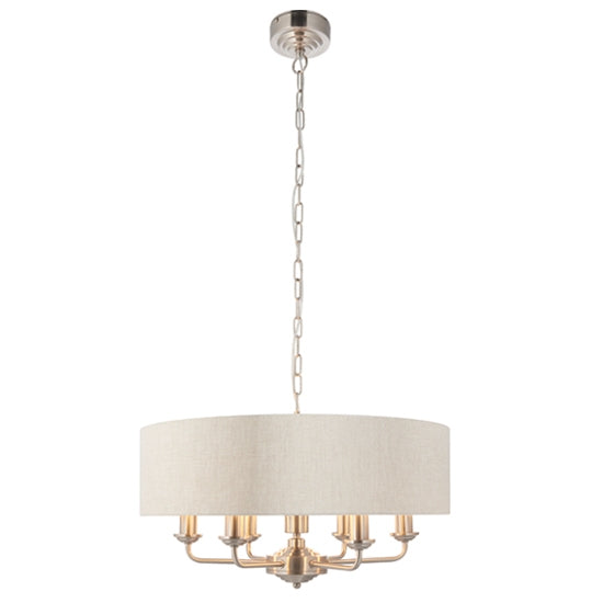 Highclere 6 Lights Natural Fabric Shade Ceiling Pendant Light In Bright Chrome