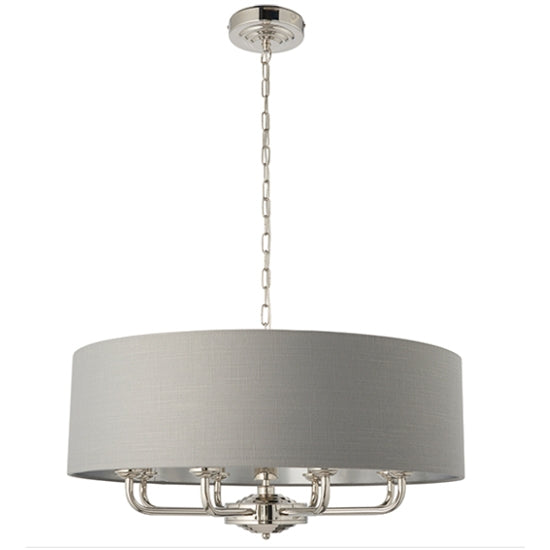 Highclere 8 Lights Charcoal Fabric Shade Ceiling Pendant Light In Bright Nickel