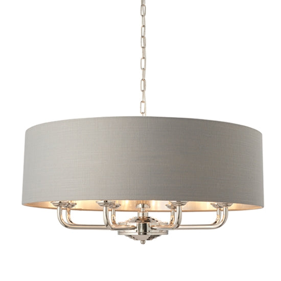 Highclere 8 Lights Charcoal Fabric Shade Ceiling Pendant Light In Bright Nickel