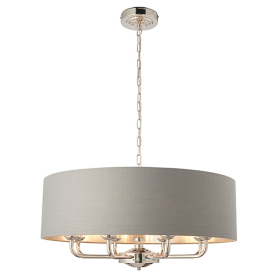 Highclere 8 Lights Charcoal Fabric Shade Ceiling Pendant Light In Bright Nickel