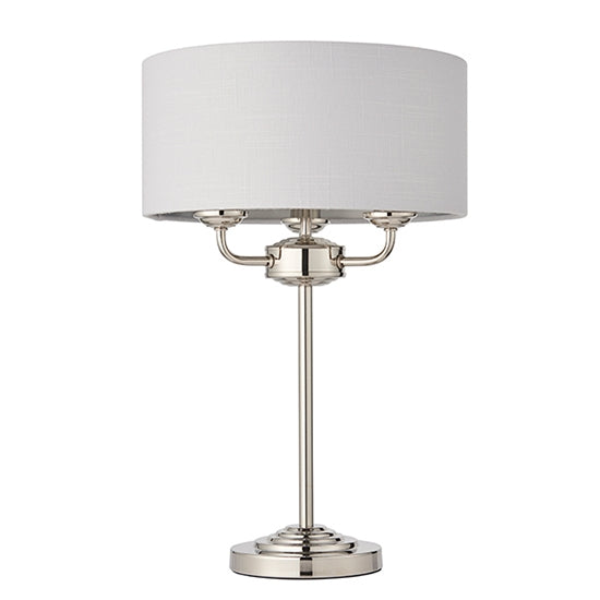 Highclere Silver Linen Shade 3 Lights Table Lamp In Bright Nickel