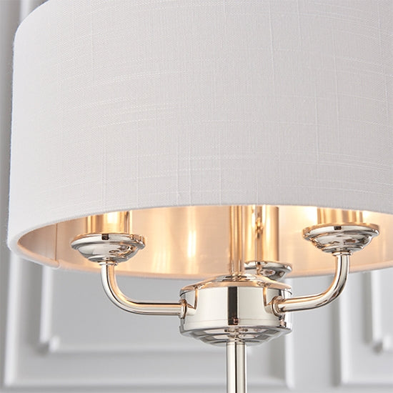 Highclere Silver Linen Shade 3 Lights Table Lamp In Bright Nickel