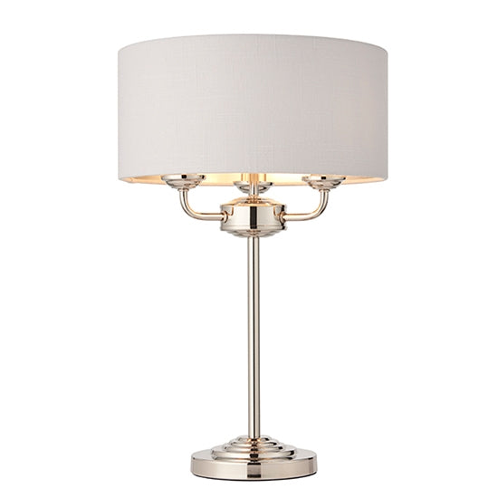 Highclere Silver Linen Shade 3 Lights Table Lamp In Bright Nickel