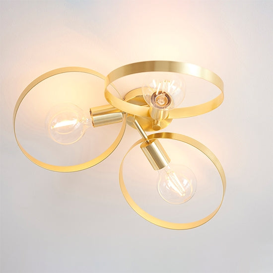 Hoop 3 Lights Semi Flush Ceiling Light In Brushed Gold