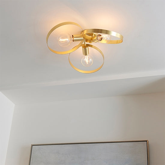 Hoop 3 Lights Semi Flush Ceiling Light In Brushed Gold