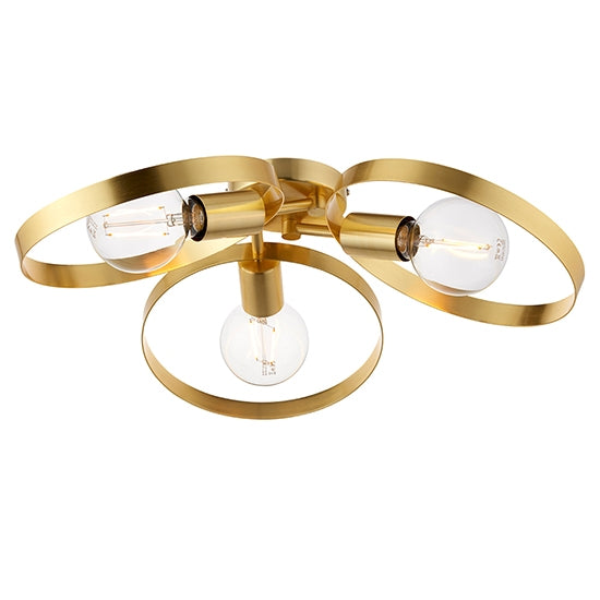 Hoop 3 Lights Semi Flush Ceiling Light In Brushed Gold