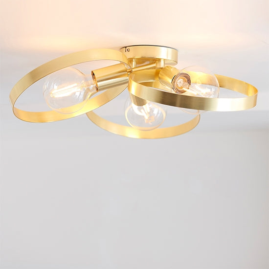 Hoop 3 Lights Semi Flush Ceiling Light In Brushed Gold