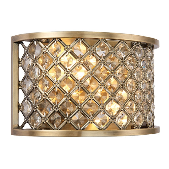 Hudson Clear Crystal 2 Lights Wall Light In Antique Brass